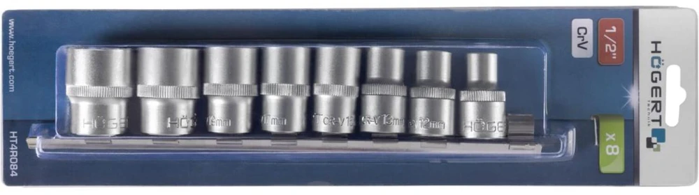 HOGERT 1/2" 12-point socket wrench set. 8 pcs.