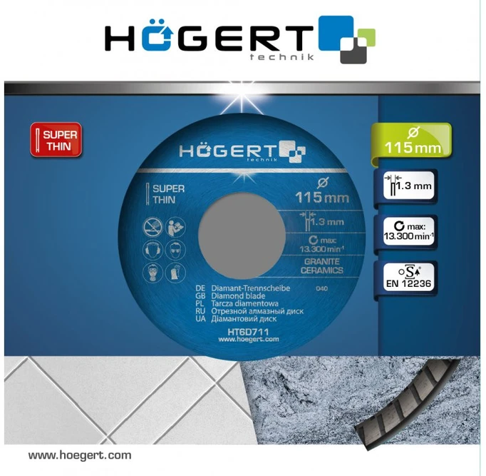 HOGERT Deimantiniai ašmenys 115 mm, itin ploni
