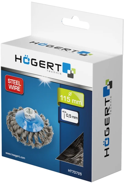 HOGERT Circular brush with shaft 115 mm, M14, steel wire, 0.5mm