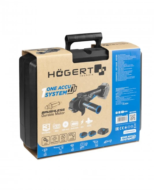HOGERT 125MM 18V CORDLESS BRUSHLESS ANGLE GRINDER WITH PADDLE SWITCH