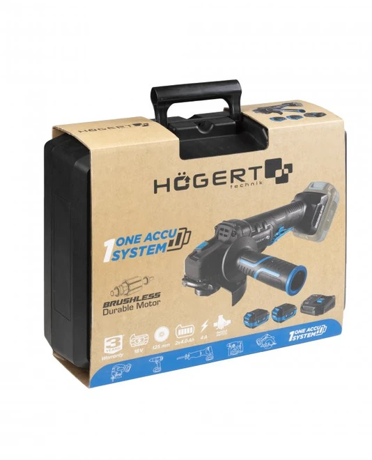HOGERT 125MM 18V CORDLESS BRUSHLESS ANGLE GRINDER WITH PADDLE SWITCH