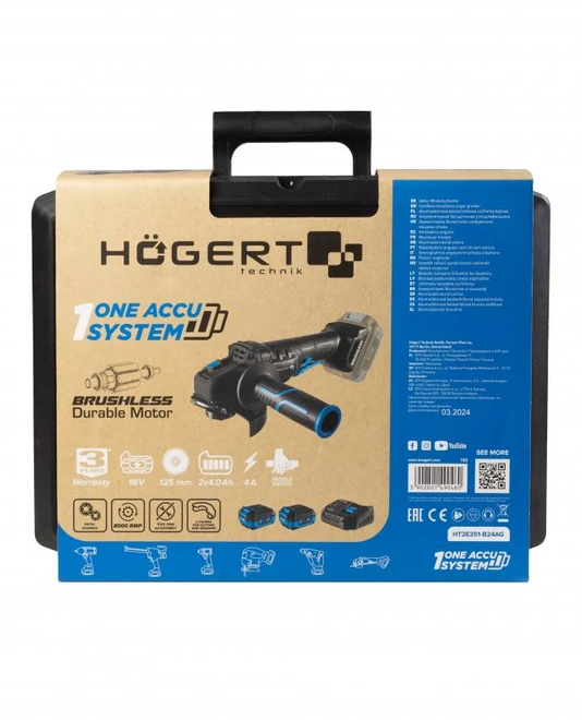HOGERT 125MM 18V CORDLESS BRUSHLESS ANGLE GRINDER WITH PADDLE SWITCH