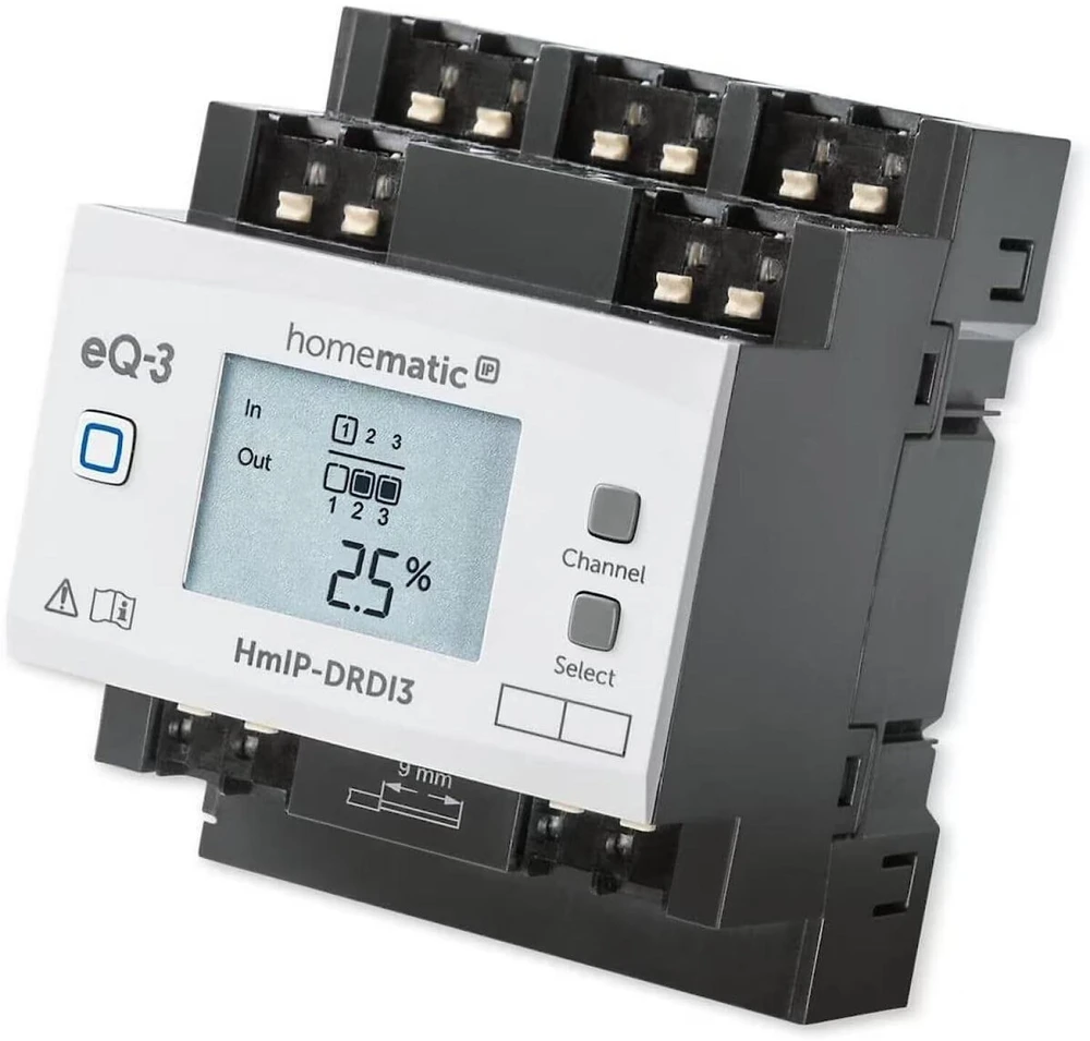 „HomeMatic IP“ pritemdymo pavara, montuojama ant DIN bėgelio – 3 padėčių