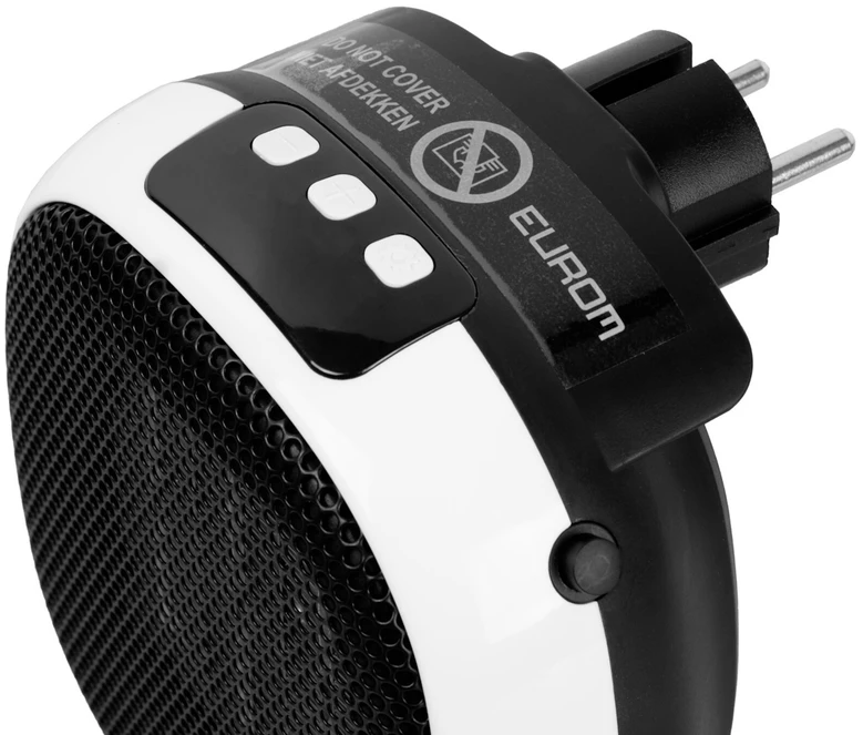 Į lizdą jungiamas keraminis ventiliatorinis šildytuvas kambariui su termostatu ir laikmačiu 700W iki 40m³ Heat Plug-in-700 max Eurom