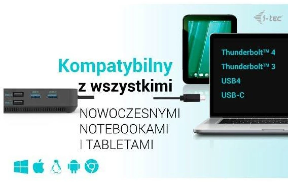 I-TEC USB-C HDMI dviejų DP prijungimo stotelė su maitinimo tiekimu 100 W + I-tec universalus įkroviklis 112 W