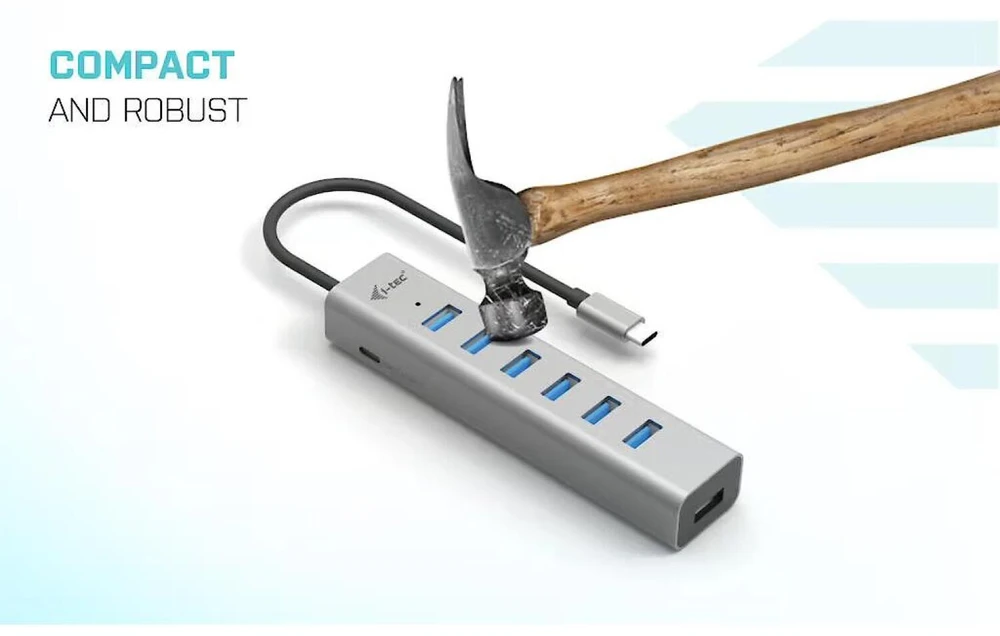 I-TEC USB-C įkrovimo metalinis HUB 7 prievadas be maitinimo adapterio