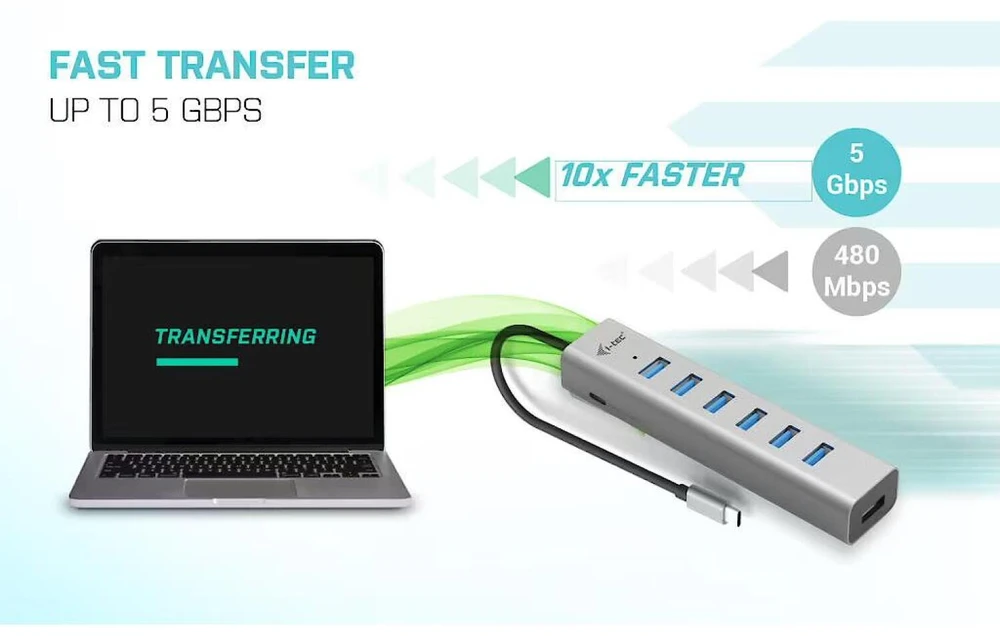 I-TEC USB-C įkrovimo metalinis HUB 7 prievadas be maitinimo adapterio