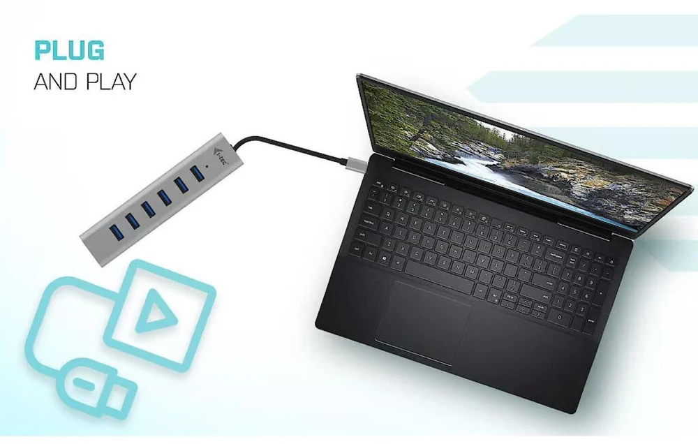 I-TEC USB-C įkrovimo metalinis HUB 7 prievadas be maitinimo adapterio