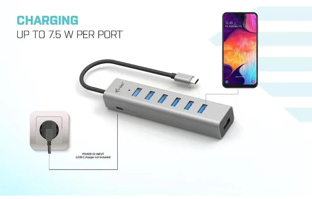 I-TEC USB-C įkrovimo metalinis HUB 7 prievadas be maitinimo adapterio