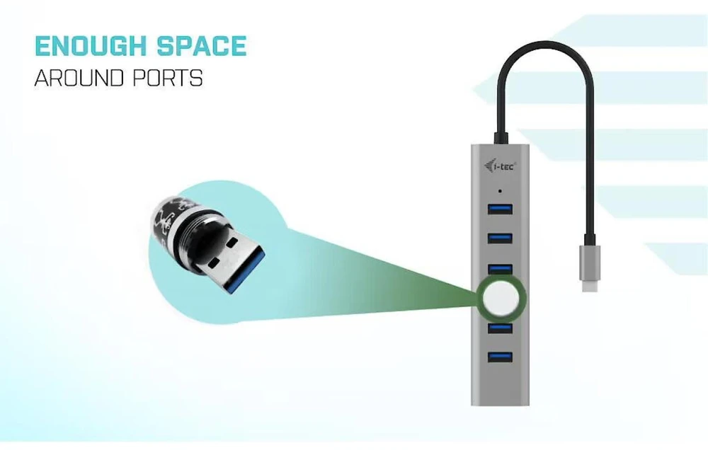 I-TEC USB-C įkrovimo metalinis HUB 7 prievadas be maitinimo adapterio