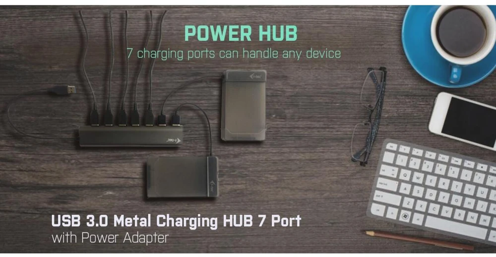 I-tec USB 3.0 metalinis HUB įkrovimas – 7 maitinimo / įkrovimo prievadai