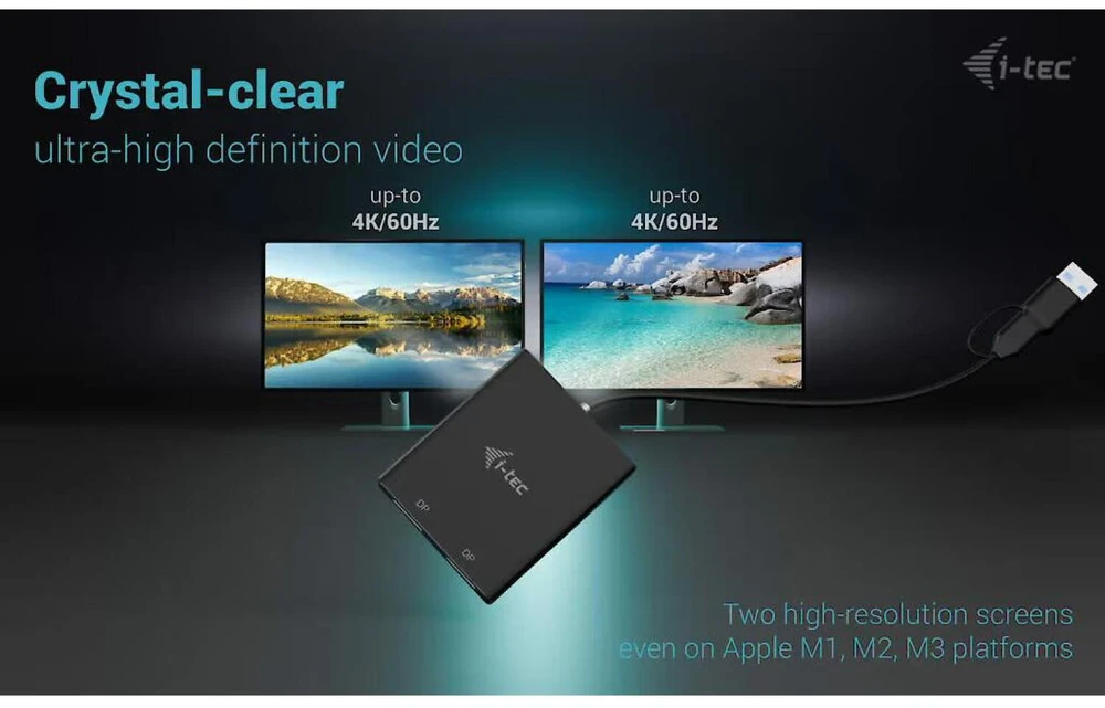 I-tec USB-A/USB-C dvigubas 4K/60 Hz DisplayPort vaizdo adapteris