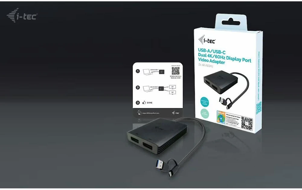 I-tec USB-A/USB-C dvigubas 4K/60 Hz DisplayPort vaizdo adapteris