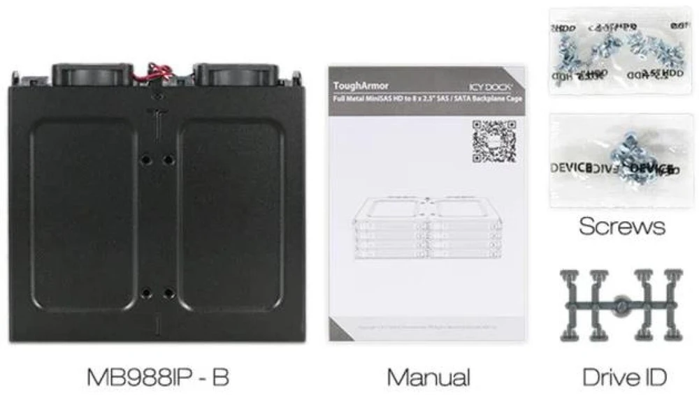 „Icy Dock“ 8 x 2,5 colio SATA / SAS – „Mini-SAS ToughArmor“ (MB998IP-B)