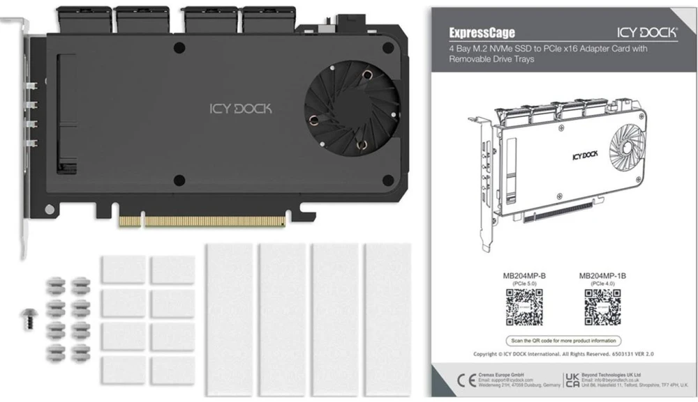 Icy Dock „IcyDock“ adapteriai, 4 x M.2 NVMe SSD mobiliojo stovo adapteriai, skirti plokštei