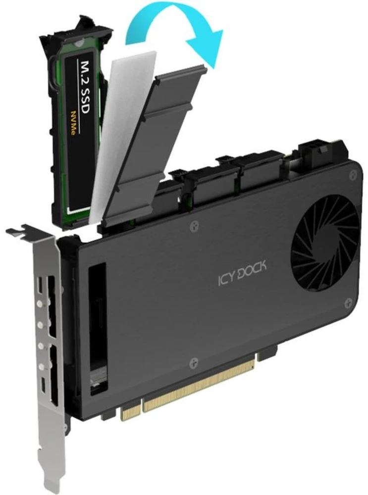 Icy Dock „IcyDock“ adapteriai, 4 x M.2 NVMe SSD mobiliojo stovo adapteriai, skirti plokštei