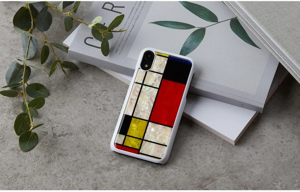 Ikins Telefono dėklas iPhone XR, baltas su mondriano raštu