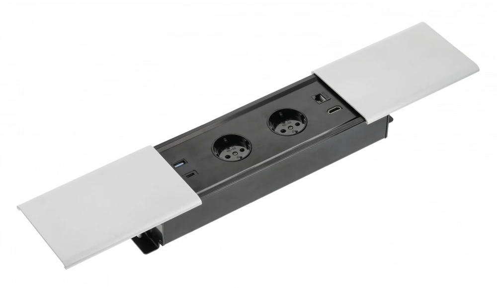 GTV PRESTINO įleidžiamas stalinis ilgintuvas, 2x schuko lizdas, USB A+C, RJ45, HDMI, kabelis 1