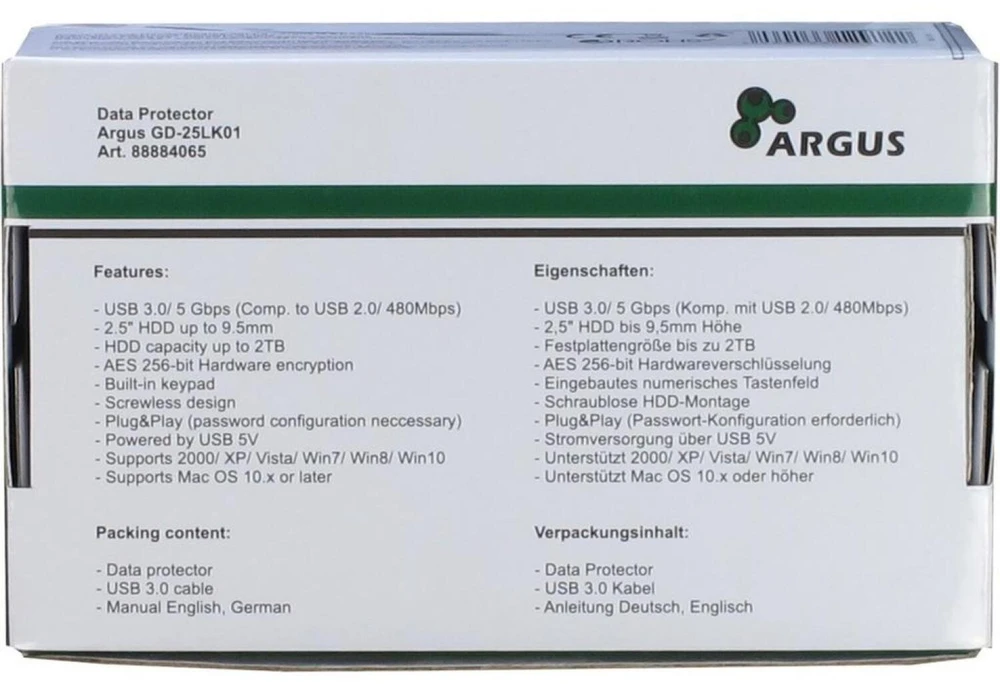 Inter-Tech GD-25LK01 - HDD enclosure - 2.5" - Serial ATA,Serial ATA II,Serial ATA III - 5 Gbit/s - USB connectivity - Aliuminio,Juodas