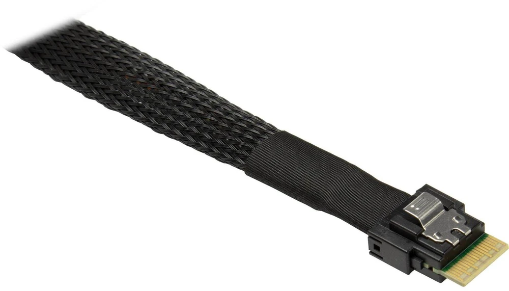 Inter-Tech kabelis 88885662, 70cm, 24Gb/s, PCIe 4.0, SAS 3, SATA, 30 AWG, 1x SlimSAS SFF-8654 8i į 2x SFF-8654 4i