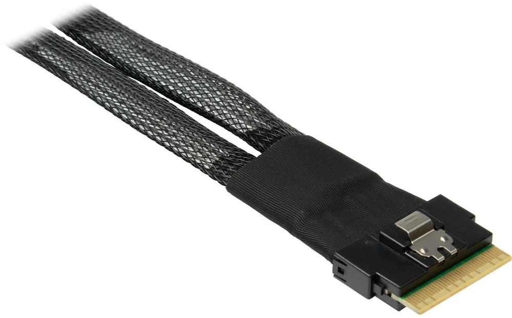 Inter-Tech kabelis 88885662, 70cm, 24Gb/s, PCIe 4.0, SAS 3, SATA, 30 AWG, 1x SlimSAS SFF-8654 8i į 2x SFF-8654 4i