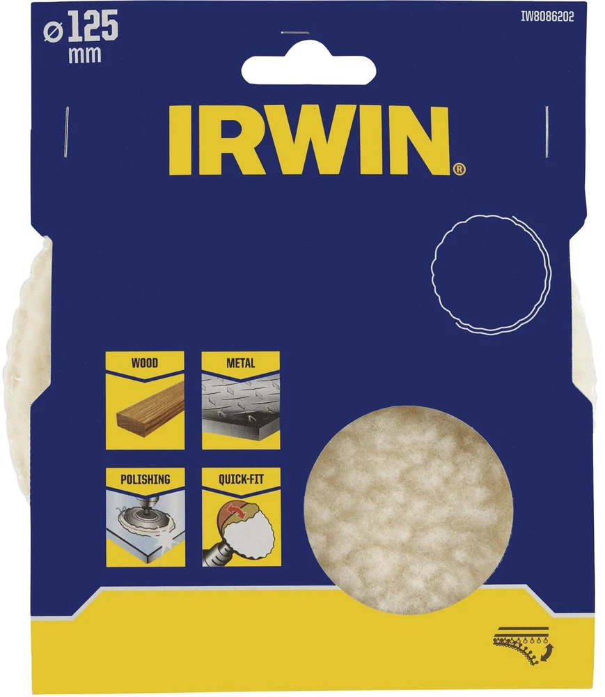 IRWIN WŁÓKNINA POLERSKA WEŁNIANA 125mm QUICK-FIT , do metalu i drewna