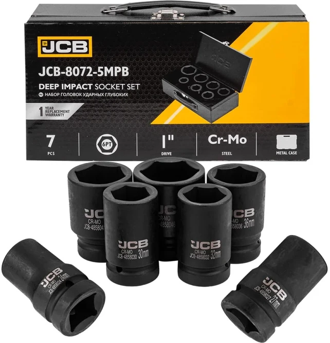 Smūginių galvučių komplektas JCB 8072-5MPB; 1''; 24-46 mm; 7 vnt.