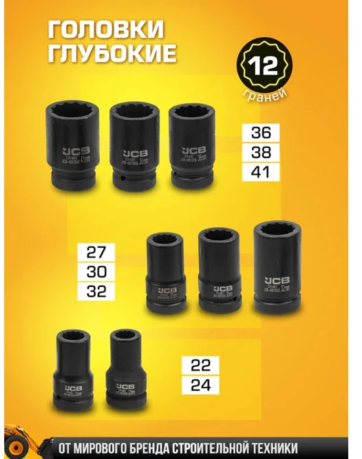 JCB NASADKI UDAROWE DŁ.kpl. 8el. 1" 12-KĄT. (22-41mm)
