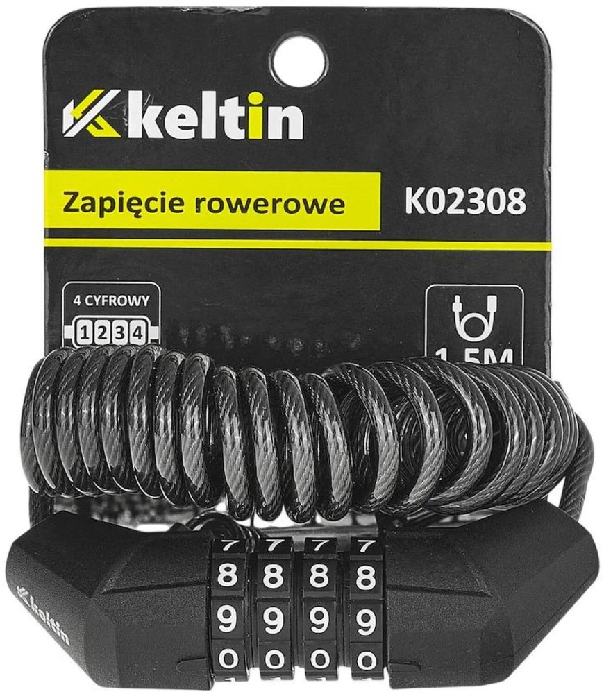 KELTIN Dviračio užraktas su 4 skaitmenų kodu 1,5 m (50/100) (5903418307738)