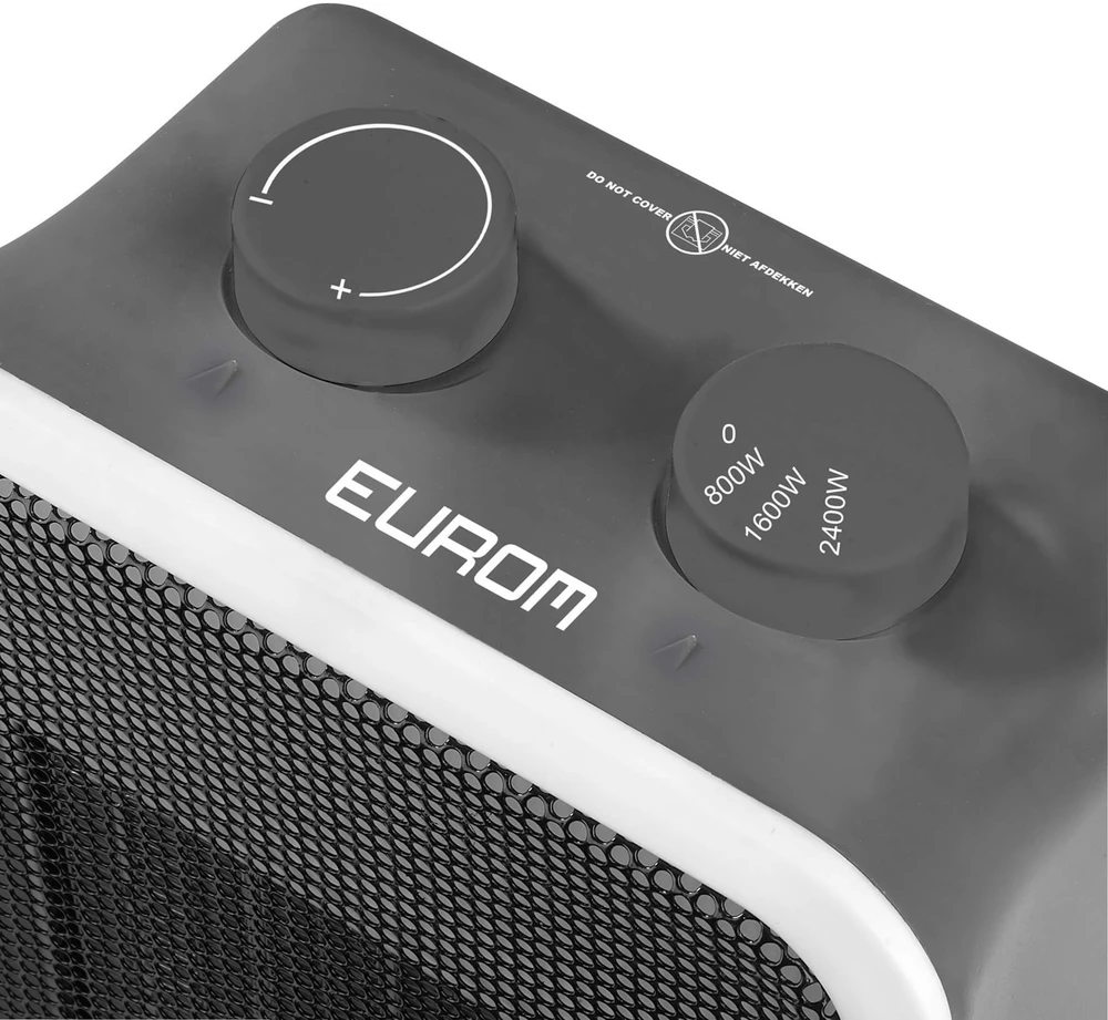 Keraminis ventiliatorinis šildytuvas kambariui ir garažui su termostatu ir apsauga nuo apvirtimo 2400W iki 80m³ pastatomas Safe-t-Heater 2400 Eurom