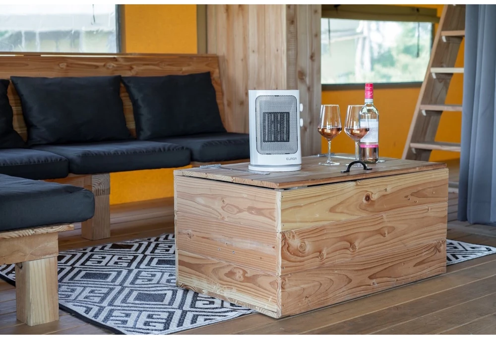 Keraminis ventiliatorinis šildytuvas kambariui ir stovyklavimui su termostatu ir apsauga 1500W iki 60m³ pastatomas Safe Camp 1500 Eurom