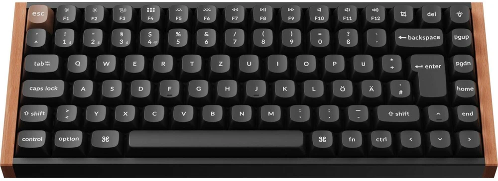Klaviatūra Keychron K2 HE (juodas/holz, DE-išdėstymas, Gateron Double-Rail Magnetic Nebula, Aluminiumrahmen)