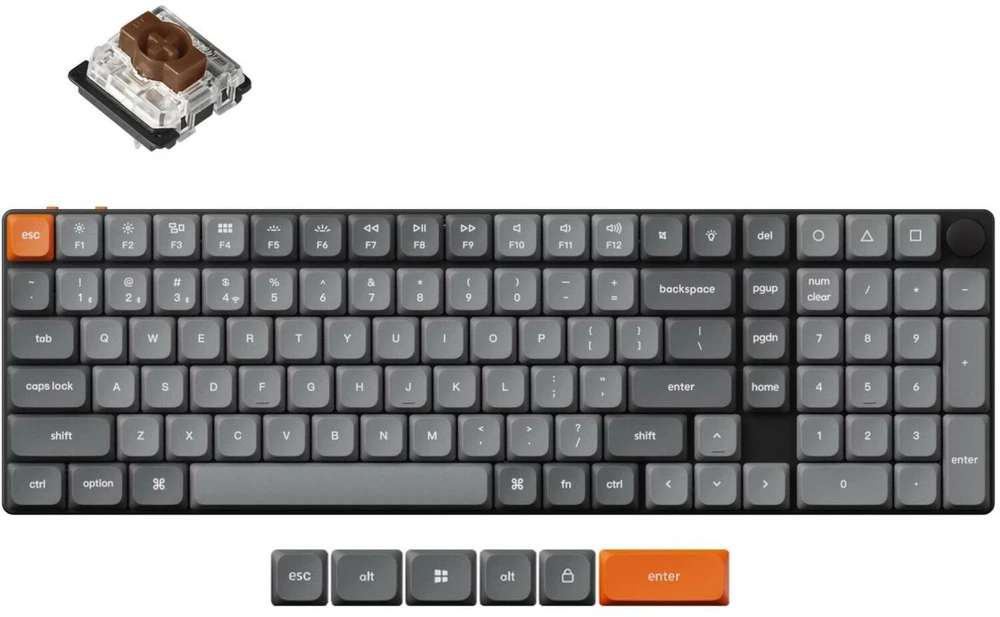 Keychron K17 Max RGB Brown Switch Wireless Low Profile Klaviatūra (Juodas) [K17M-H3].