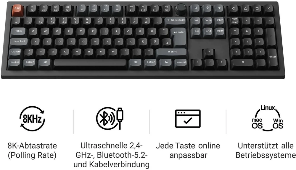 Klaviatūra Keychron Keychron V6 Ultra 8K 100% Bk RGB Raudona H