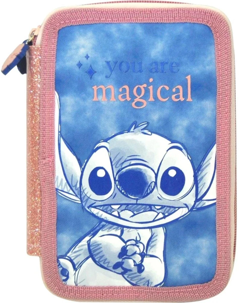 Kids Euroswan Penalas Dviejų skyrių pieštukų dėklas „Stitch“ su priedais