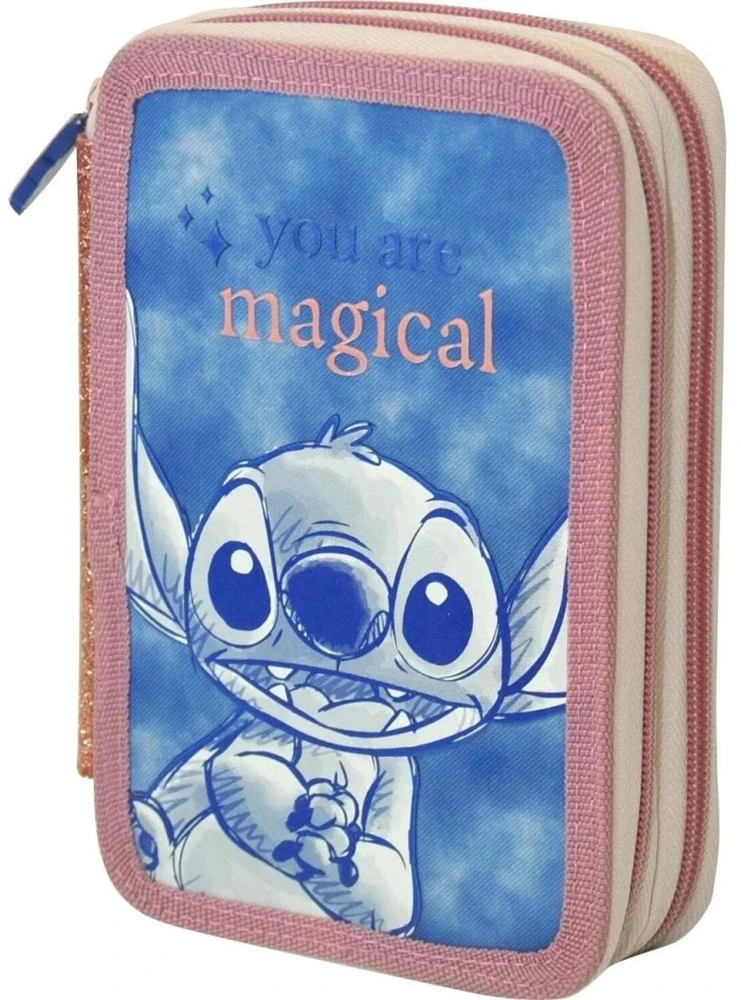 Kids Euroswan Penalas Dviejų skyrių pieštukų dėklas „Stitch“ su priedais