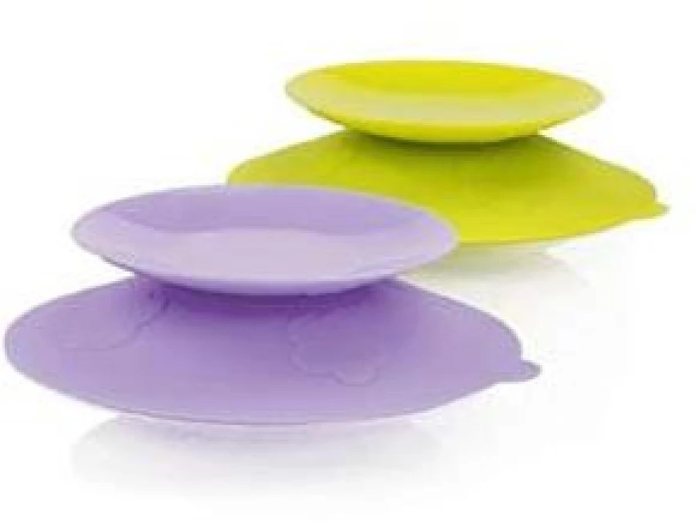 Kidsme Uniq Action! Stay-in-Place tray-holder with suction cups for bowls bottles and cups 2 pcs Lime&amp Lavender 160494 LILA