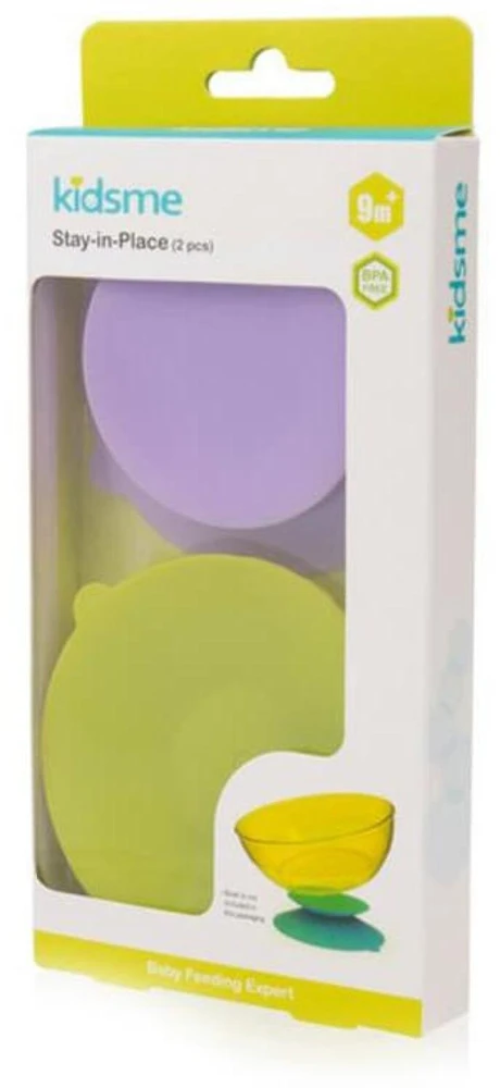Kidsme Uniq Action! Stay-in-Place tray-holder with suction cups for bowls bottles and cups 2 pcs Lime&amp Lavender 160494 LILA