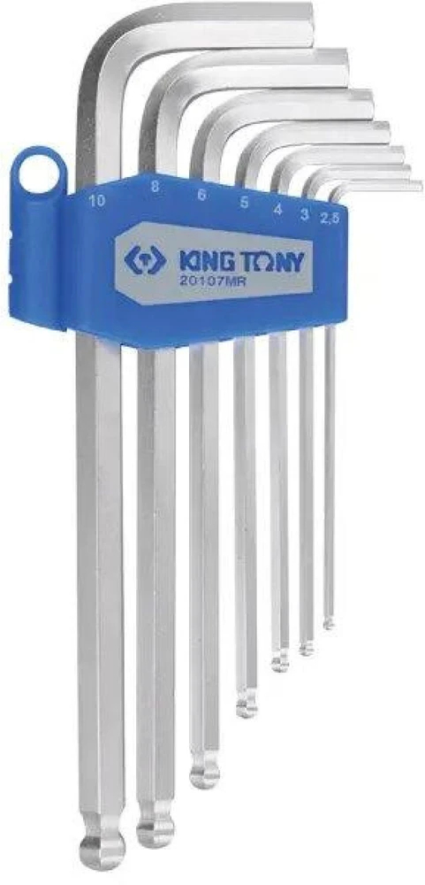LYDINIŲ RINKINYS KING TONY 1130M - HEX SU RUTUULIU ILGUS 2,5 - 10mm 7 vnt. PLASTIKO LAIKIKLIUJE