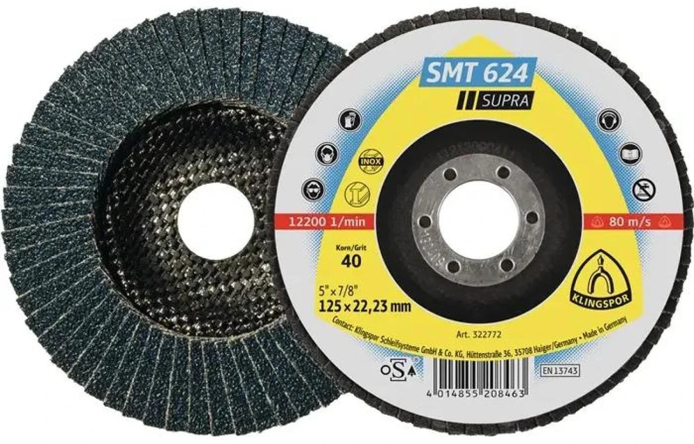 KLINGSPOR ŚCIERNICA LISTKOWA WYPUKŁA SMT624 SUPRA 125mm gr. 60