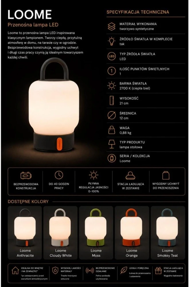 KOODUU LOOME Lampa przenośna akumuliatorinė - Oranžinė