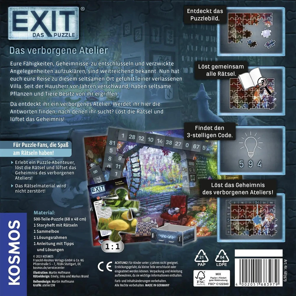 Dėlionė Kosmos EXIT - Das Puzzle: Das verborgene Atelier (500 Teile)