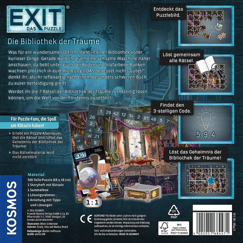 Dėlionė Kosmos EXIT - Das Puzzle: Die Bibliothek der Träume (500 Teile)