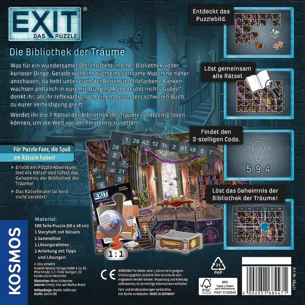 Dėlionė Kosmos EXIT - Das Puzzle: Die Bibliothek der Träume (500 Teile)
