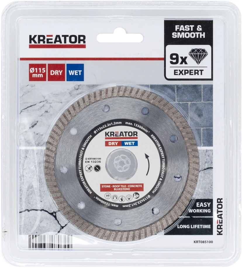 Kreator Deimantinis pjovimo diskas KRT085100, 115mm, 22.2mm, 1, 7.5mm, 1.20mm, 0.80mm, 9