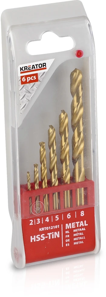 Grąžtas Kreator KRT012101 - 6 pcs HSS Metal Drill Bits TIN 2-3-4-5-6-8 mm