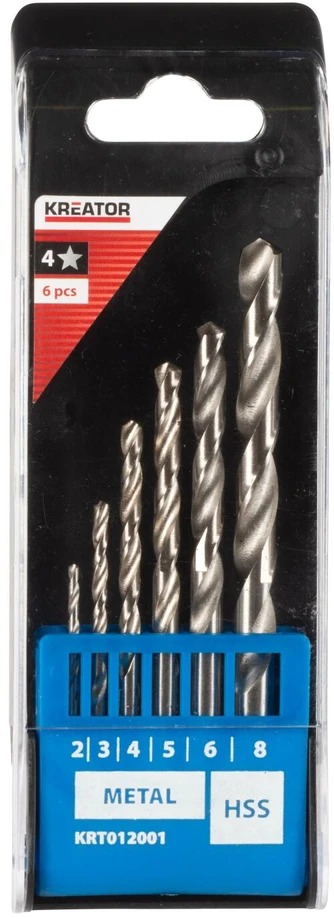 Grąžtas Kreator KRT012001 HSS metalo grąžtų rinkinys, 6 vnt, 2-8mm, plastikinė dėžutė