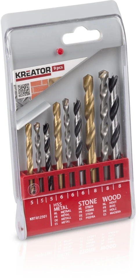 Grąžtas Kreator KRT012501 - 9 pcs Drill bits SET - metal, stone, wood