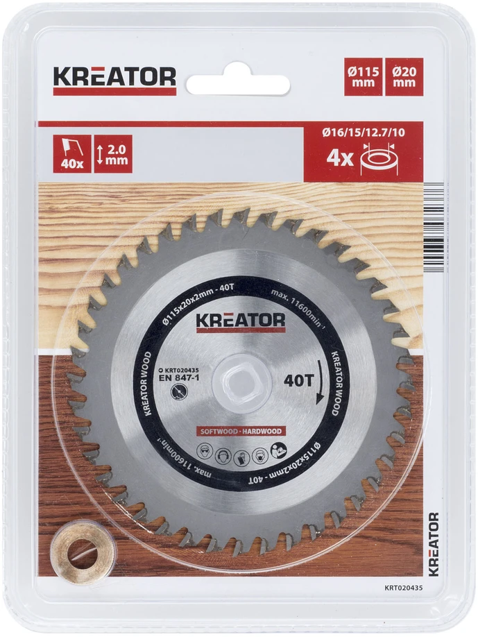Kreator KRT020435 Diskinis pjūklas, 115mm, 20mm, 2mm, 40T, 20°, 1.3mm
