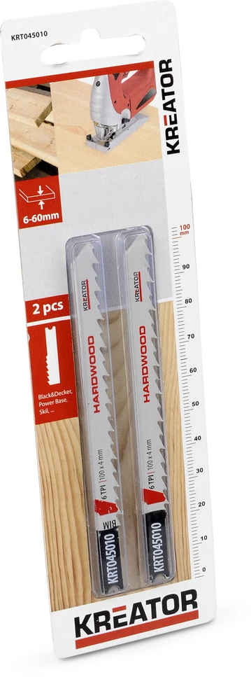Kreator KRT045010 Dėlionės pjūklo diskas, 91mm, 6 TPI, 2 vnt., mediena 60mm, plastikas 50mm